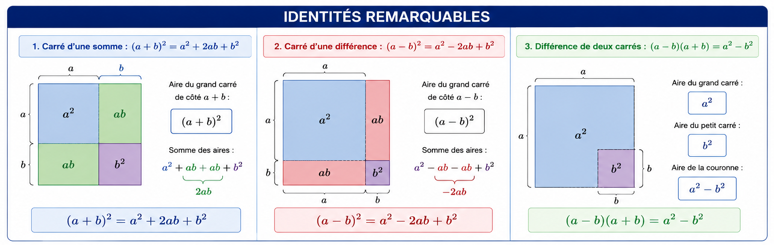 Interprétation géométrique des trois identités remarquables